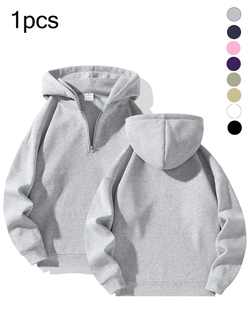 Men's Essential Half Zip Hoodie with Drop Shoulder Design, Regular Fit Long Sleeve Sweatshirt for Fall and Winter Casual Wear