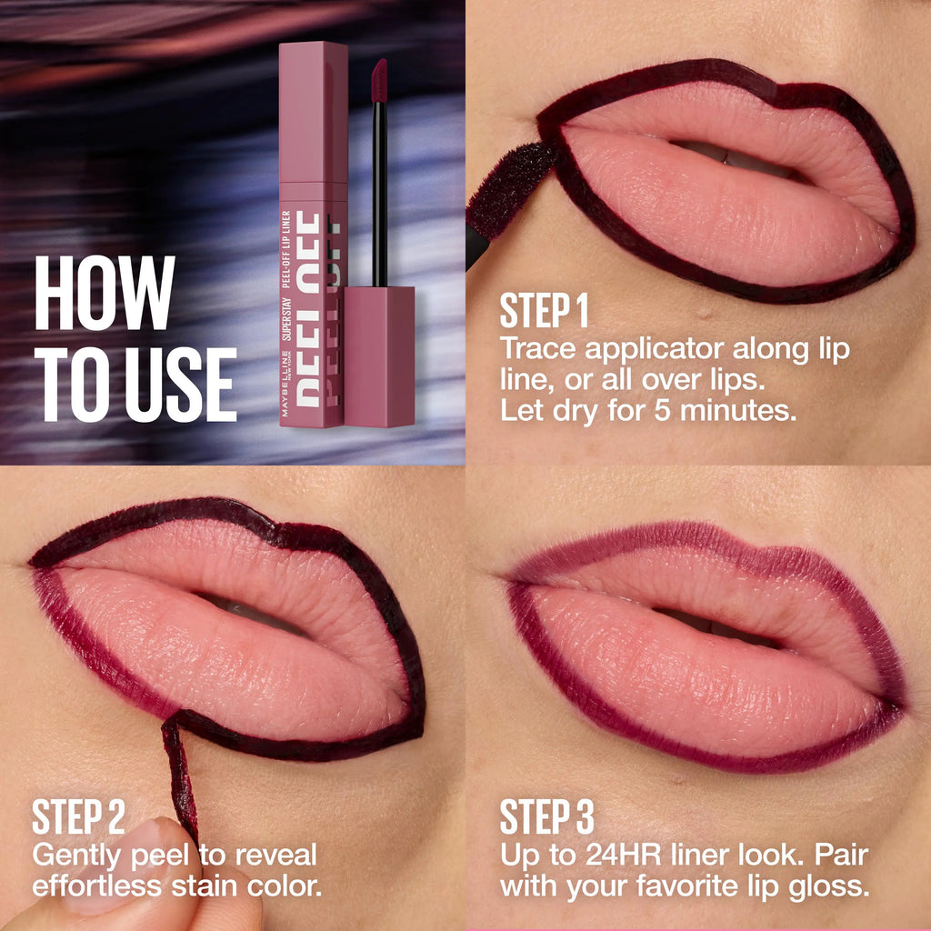 Maybelline New York Peel Off Liner Lip Stain - Long-Lasting 24-Hour Tattoo-Like Wear